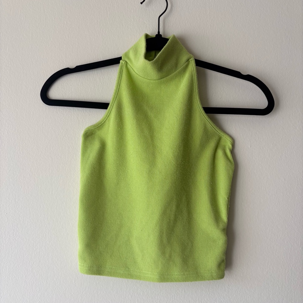 Nasty Gal Ribbed Sleeveless Mock Neck Tank - Lime